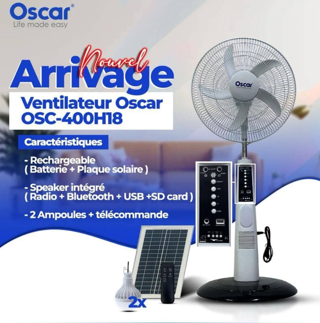 Gros électroménager oscar VENTILATEUR  RECHARGEABLE SOLAR FAN