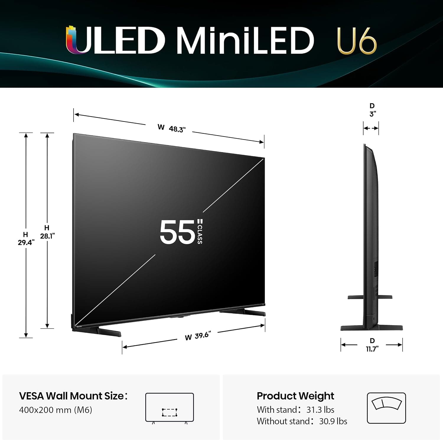 TV Hisense 55U65QF – 55 pouces Mini-LED ULED 4K Fire TV — vignette 4